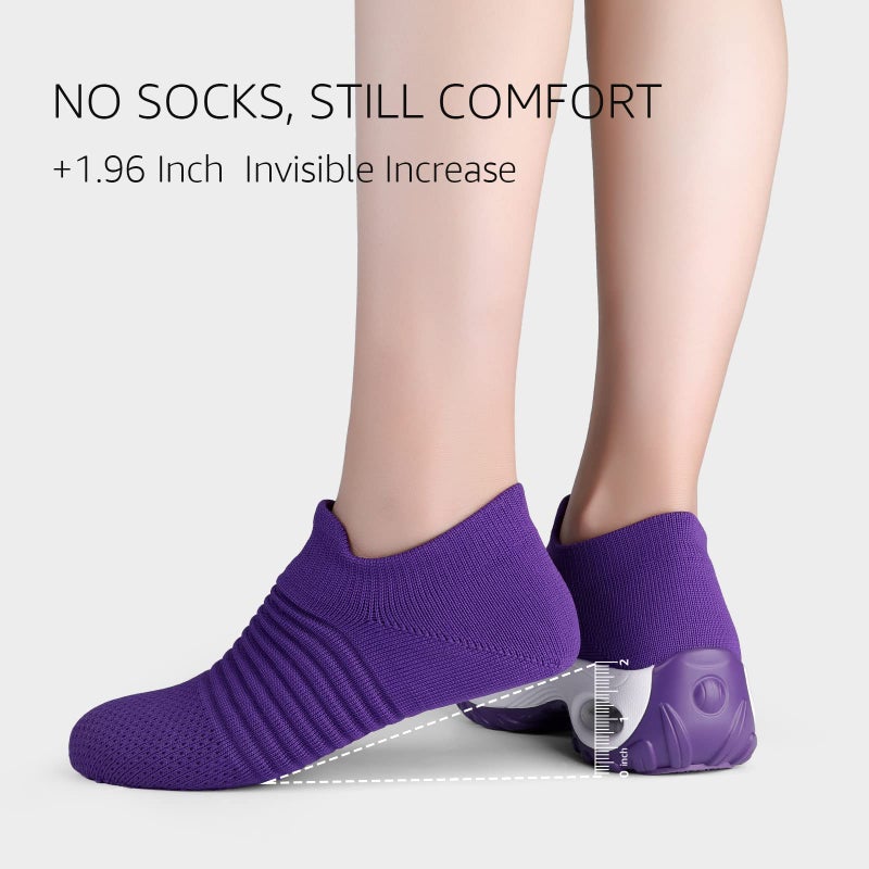 HKR Womens Walking Shoes Lightweight Platform Slip On Sneakers Comfortable Knit Mesh Working Shopping Shoes All Purple US 6.5(ZJW1839chunzise37) - Image 4